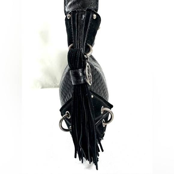 Jessica Simpson Black PVC East West Medium Shoulder Bag Leather Trim Tassels - Picture 6 of 10